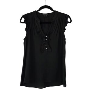 Theory 100% Silk Ruffle Cap Sleeve V-neck Black Blouse Size Small